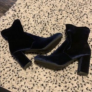 Blue velvet booties